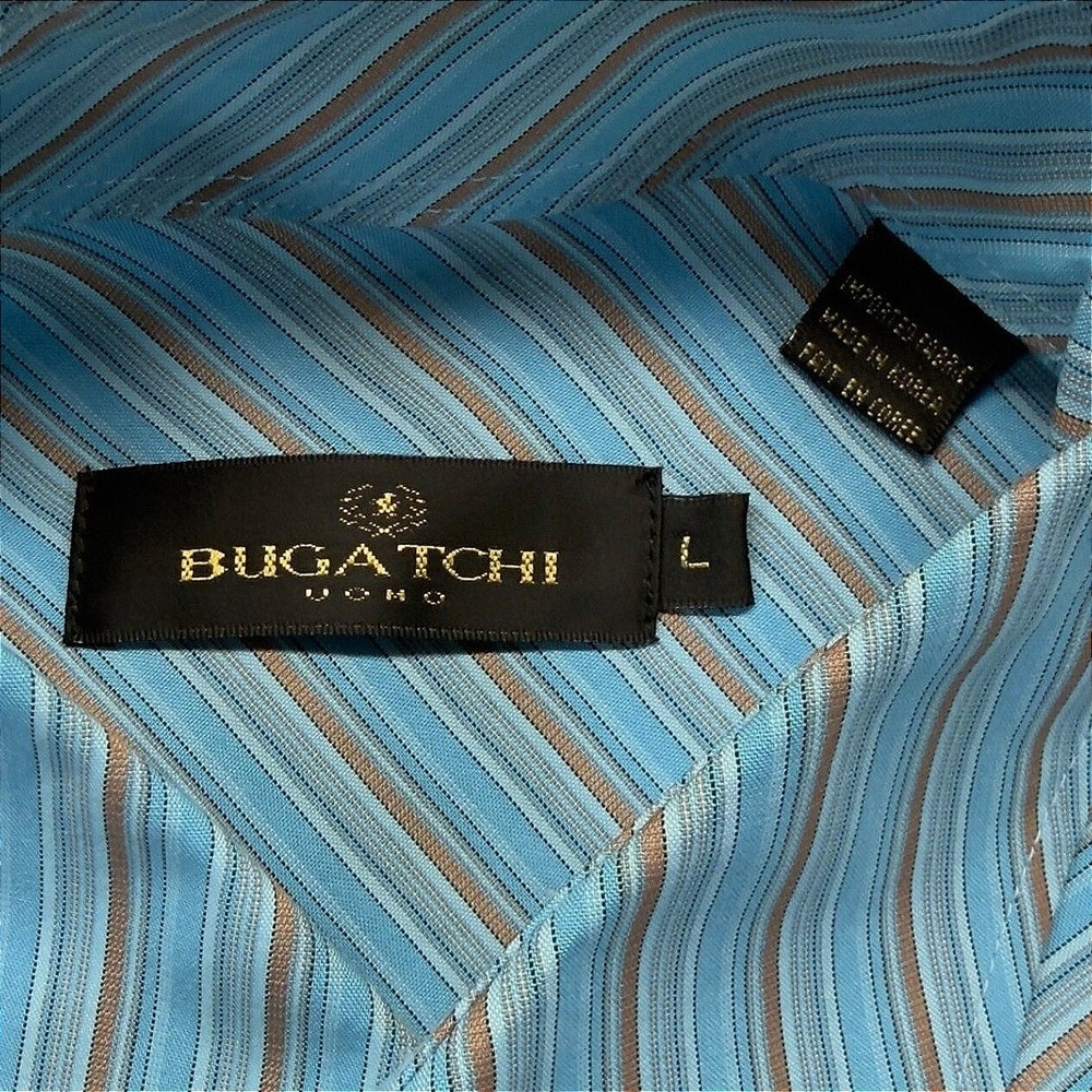 Bugatchi Uomo Mens Large Blue Brown Striped Modal Blend Long Sleeve Shirt - Picture 4 of 8